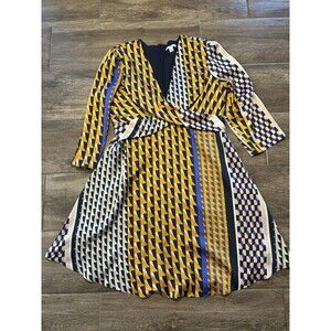 Bar III Women’s Geometric Silky Dress 3/4 Sleeve Size Large Classy